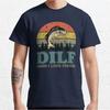 DILF Damn I Love Fishing Retro Vintage Sunset Funny Fishing Gift fishing humor Graphic T Shirts for fisherman large size