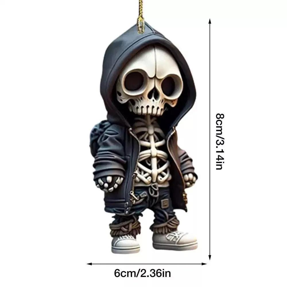 Car Ornament Acrylic Skeleton Figurines Car Rear View Mirror Swing Pendant Halloween Car Interior Decoration Accessories