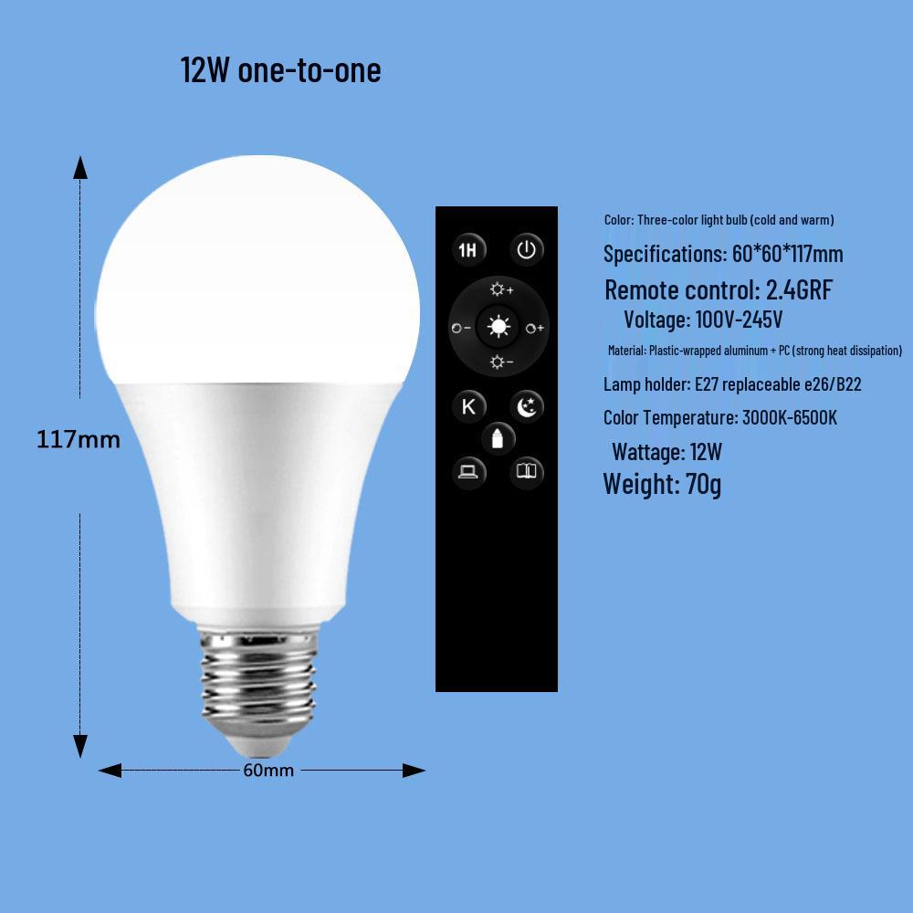 2.4G Remote-Control LED Bulb, Wide Voltage, Three-Color Temp, Stepless Dimming, E26 Base