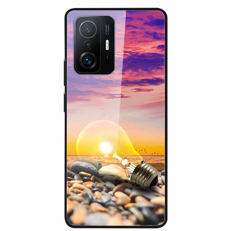 Case For Xiaomi 11T Pro Glass Hard Tempered Glass PC Phone Cover For Xiaomi Mi 11T 11 T Pro Shockproof Landscape Cute Capa Coque