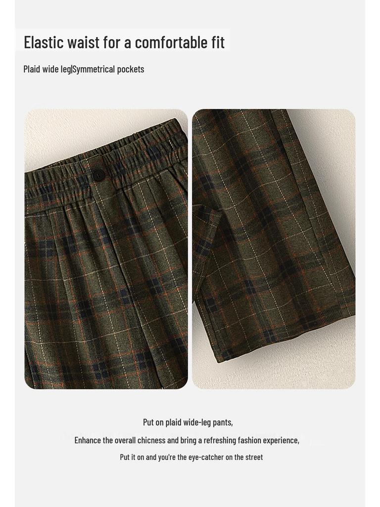 Sibaishe Damen Retro-Karohose mit elastischem Bund und weitem Bein