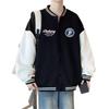 American Size Black & White Trendy Retro Men's Color Block Baseball Jacket for Spring/Summer