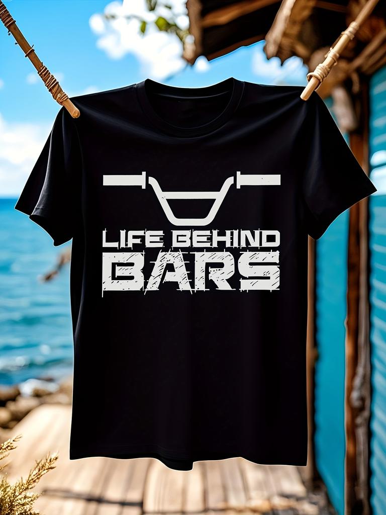 Life Behind Bars BMX Racing Graphic - Bold Prison Bar Design T-shirt
