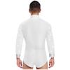 Mens Latin Rumba Ballroom Dance Leotard Long Sleeves Shiny Rhinestones Color Block Bodysuit with Bowtie