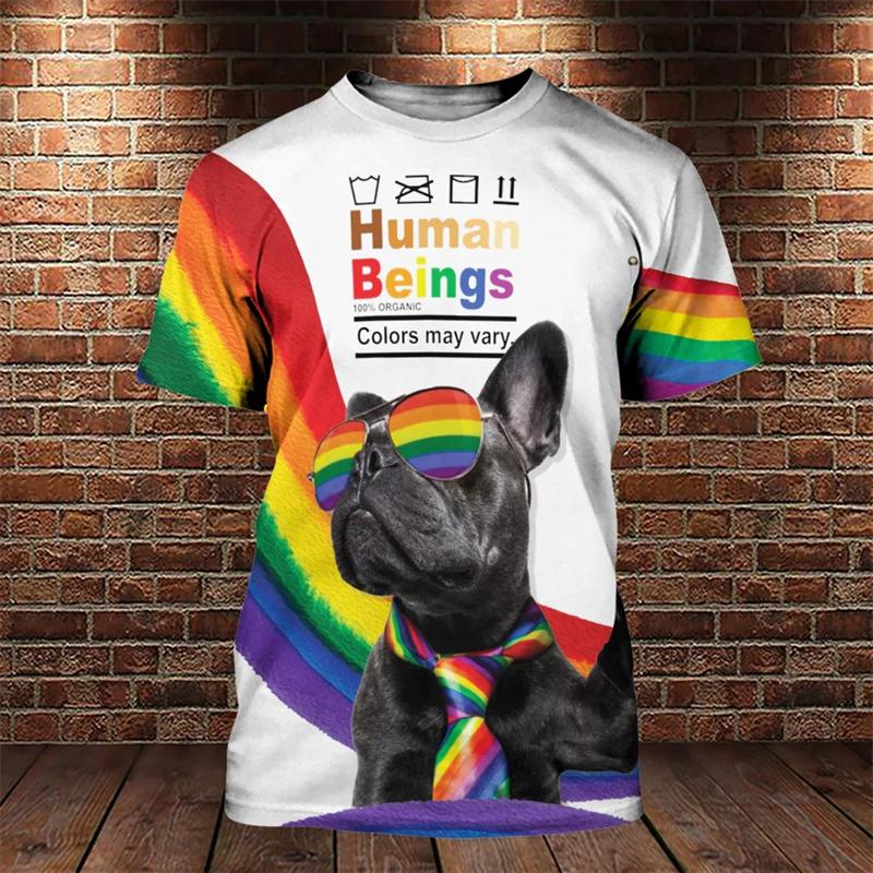 T-shirt Grafica Arcobaleno LGBT Stampa 3D Uomo Donna Casual Manica Corta Top alla Moda Carino Modello Cane Oversize Harajuku Unisex Tee