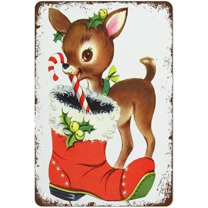 Vintage Merry Christmas Metal Sign, Retro Holiday Wall Decor 20x30cm
