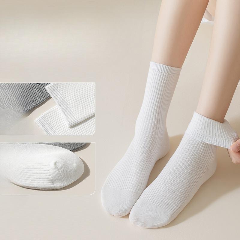 Women's Anti-pilling Cotton Socks, Breathable, Deodorizing, Antibacterial, Sweat-absorbing, Solid Color Boneless Socks, Pile Socks