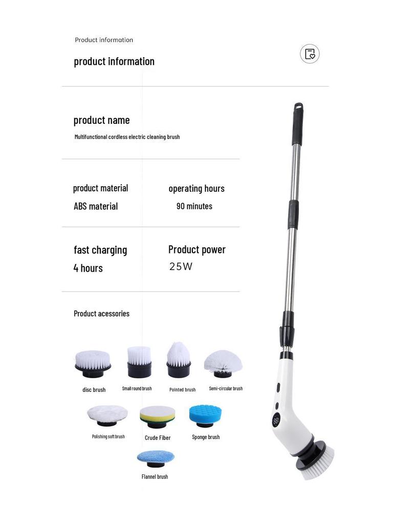 Electric 8-in-1 Retractable Cleaning Brush with LCD Display