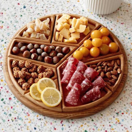 Wood Puzzle Serving Tray with 8 Removable Compartments Cocktail Party Platter for Fruits Cheese Nuts Elegant Kitchen Essential