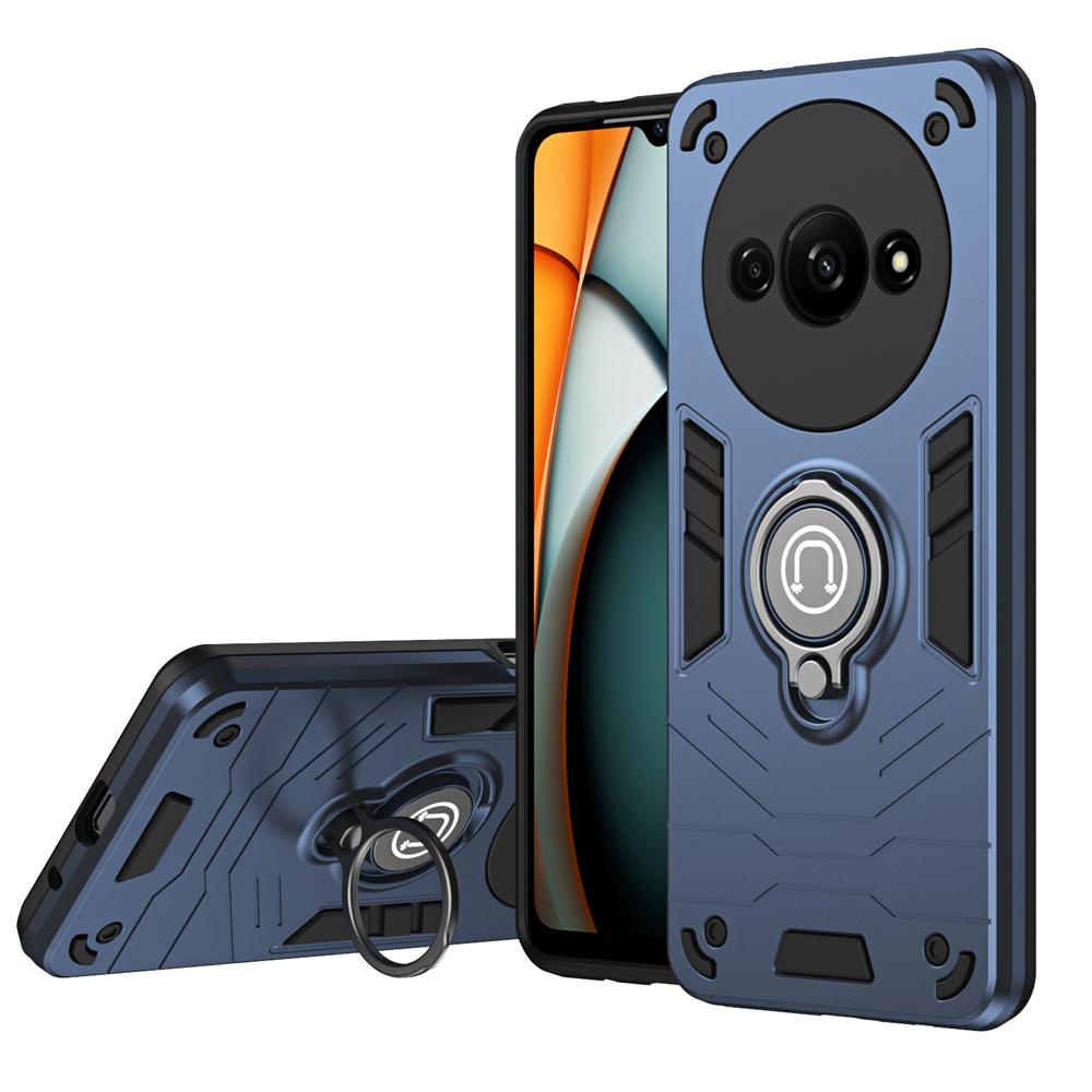 KEYSION Shockproof Armor Case for Redmi A3 Slide Camera Lens Protection Ring Stand Phone Back Cover for for Xiaomi POCO C61