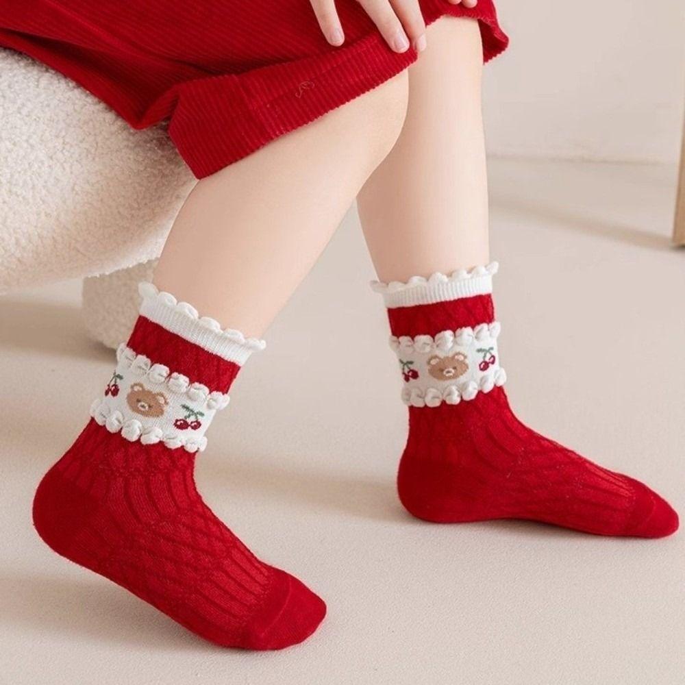 Cotton Christmas Socks Cartoon Bunny Rabbit Middle Tube Socks Kids Hosiery  Zodiac Year Celebration