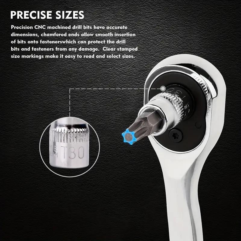 13pcs Torx Sockets Star Socket Kit Hex Socket CRV Sockets 1/4inch,3/8inch & 1/2inch Drive For Hand Use Work T8-T70 H2-H14