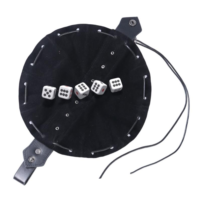 Vintage Drawstring Bag PU Leather Waist Pack Medieval Style Dices Bag Halloween Coin Purse for Cosplay Party