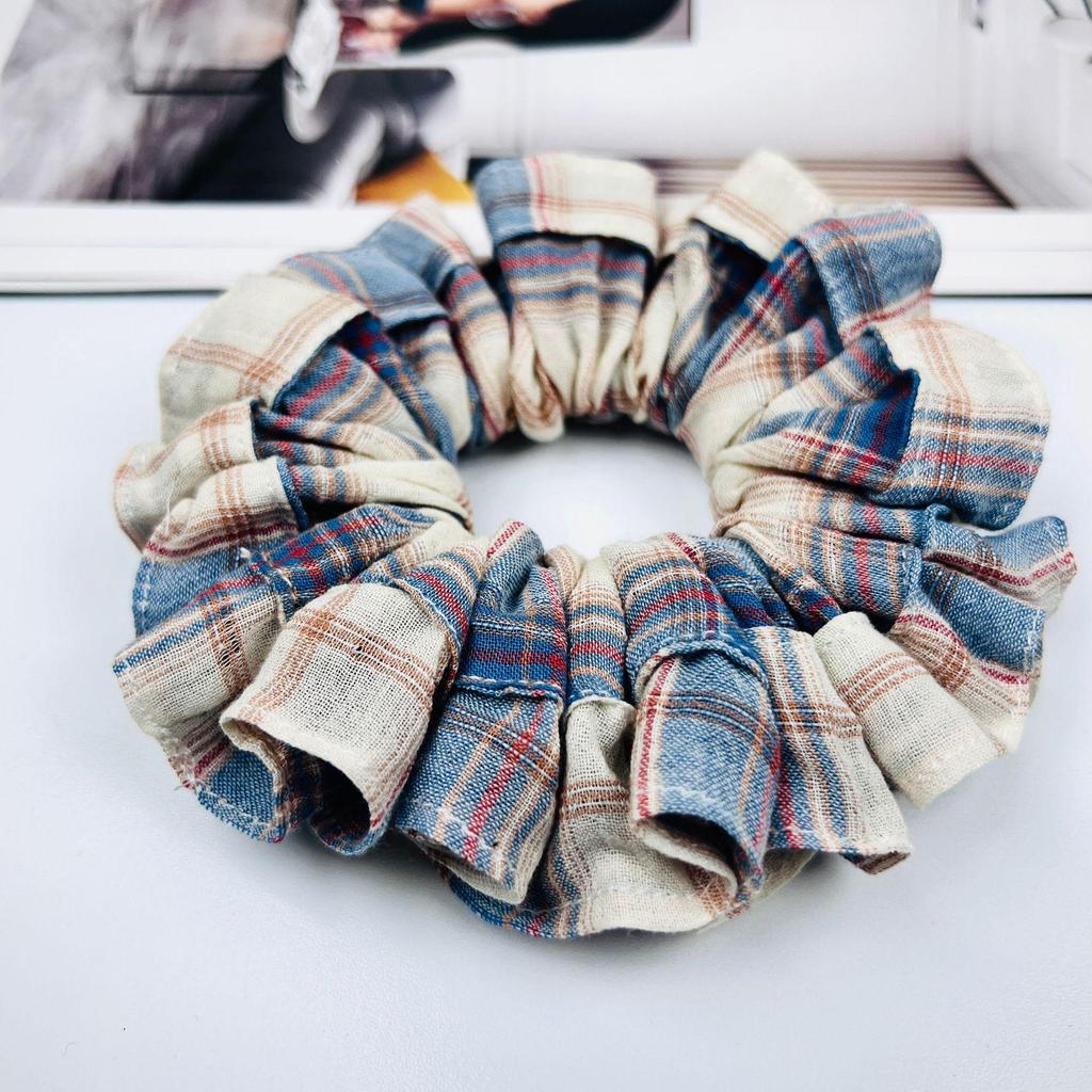 Retro Gradient Plaid Striped Scrunchie - Vintage Hair Tie for Women