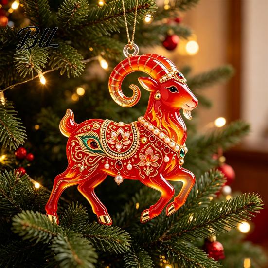 Durable Acrylic Collection 2D Goat Christmas Tree Pendant, Keychain Bag Charm, Cute Sheep Rearview Decorative Home Decoration Mirror Hanging Ornament