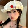 One Hat and Five Wearing Retro Cotton and Linen Octagonal Cloud Hat Summer Color Button Forward Hat Show Face Small Beret