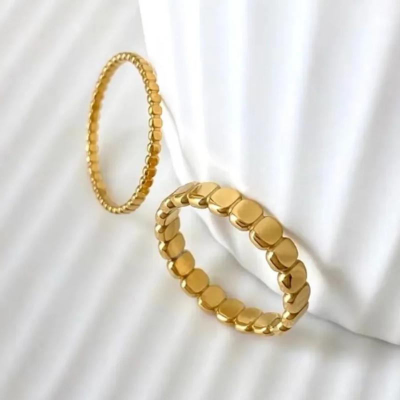 2/4mm Tiny Thick Selection Gold Color Beaded Stainless Steel Rings for Women Retro Statement Plain Band Knuckle Stacking Jewelry