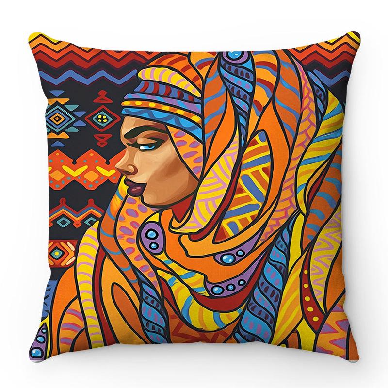 African Women Creative Collection Digital Printing Short Plush Pillow Covers For Car Sofa Office Cushion Cover Home Goods
