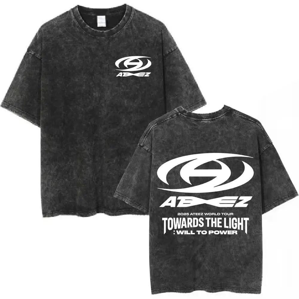 2025 Ateez World Tour Towards The Light Will To Power Vintage Washed T-shirts Men Women Korean Kpop T Shirt Cotton T-shirt Tops