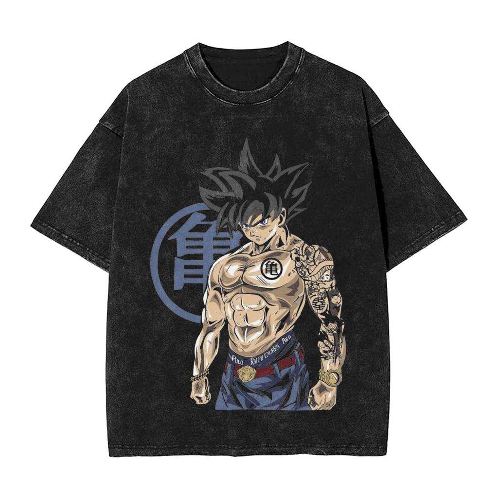 Anime Dragon Ball Printed Tshirt Mens and Womens Washed Tshirt High Quality Vintage Cotton Tshirt Harajuku Tops