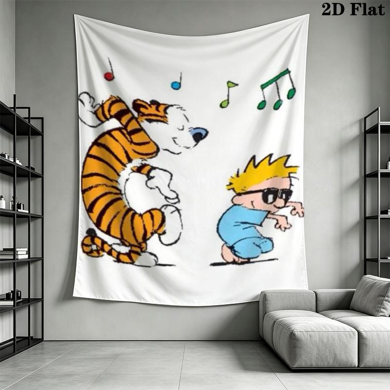 Calvin and Hobbes Wall Tapestry Aesthetic Wall Hanging Printed Fabric Blanket Decorative Tapestries for Bedroom Living Room Home Decor