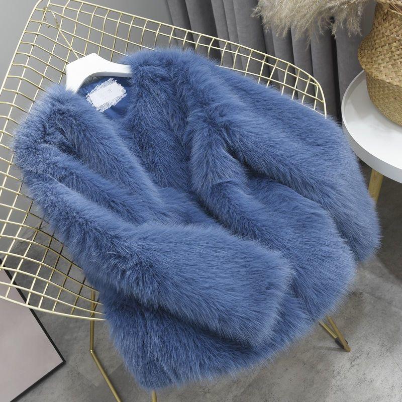

Autumn and winter new imitation fox fur imitation coat women s short light thin coat S 80-100 or so синій