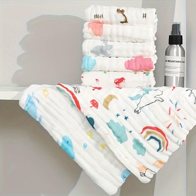 5pcs Soft Absorbent Kids Washcloths Cute Printed Square Towels Lightweight Skin Friendly Baby Face Hand Bath Cotton Cloth