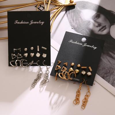 Metallische Geometrische Kleine Ohrstecker Set für Frauen Zirkon Trendiger Schmuck Zubehör