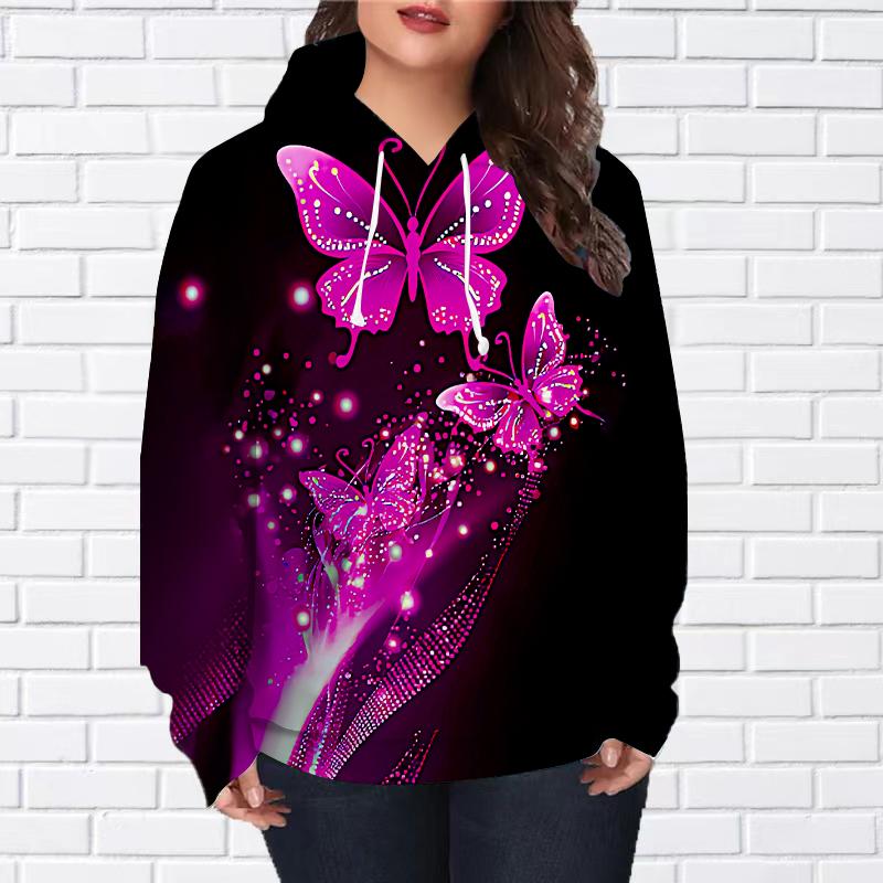 Женская мода черный крутой с принтом бабочек свободные топы с капюшоном блузка свитшот повседневный свитер с длинным рукавом 8XL фиолетовый 1698₽