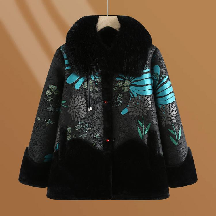 Mom's Winter Velvet Thickened Coat, New Middle-aged and Elderly Grandma's Warm and Windproof Winter Clothes