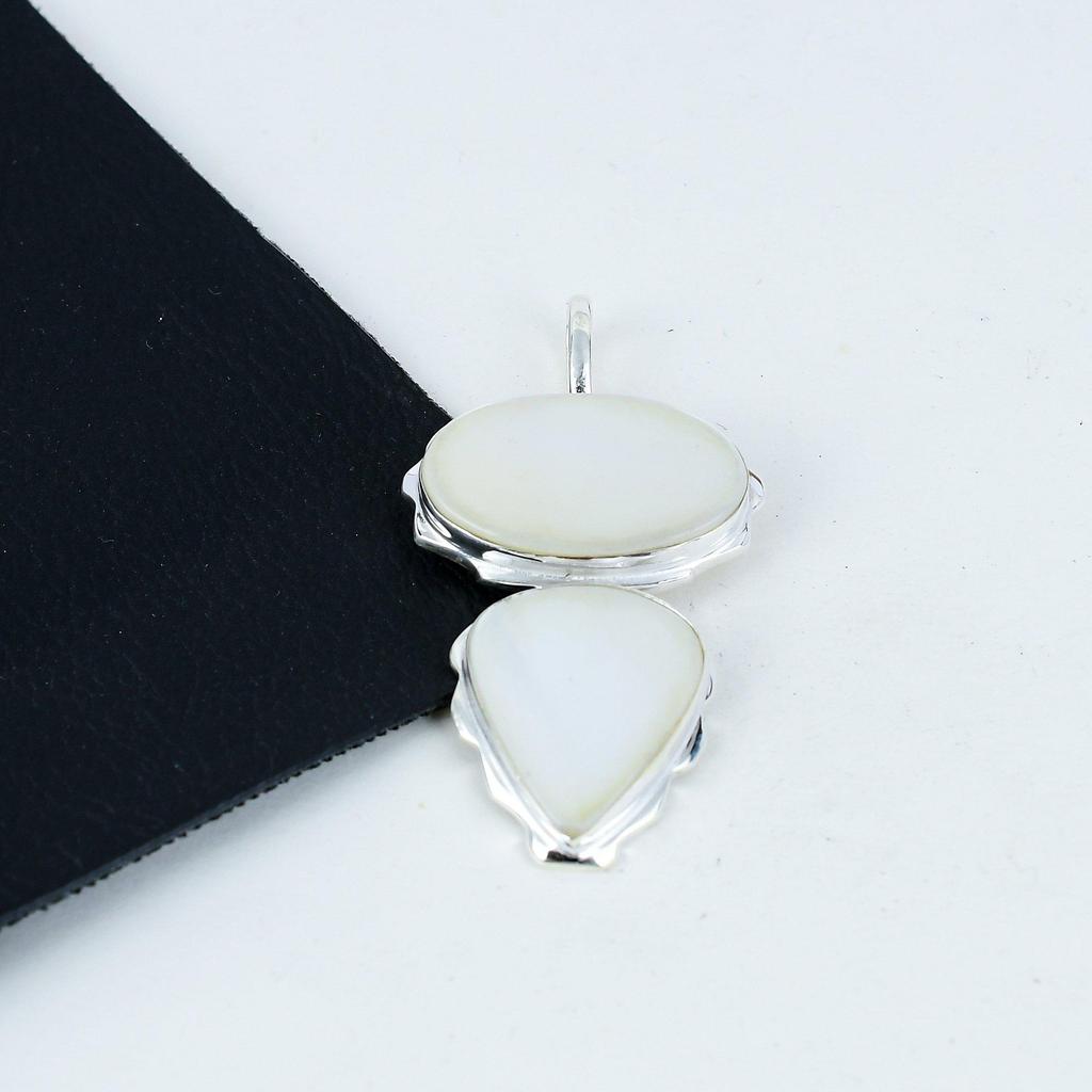 Natural Mother Of Pearl Gemstone Silver Pendant in 925 Sterling Silver- Handmade Design, Everyday Wear Jewelry, Unique Pendant Engagement Gifts