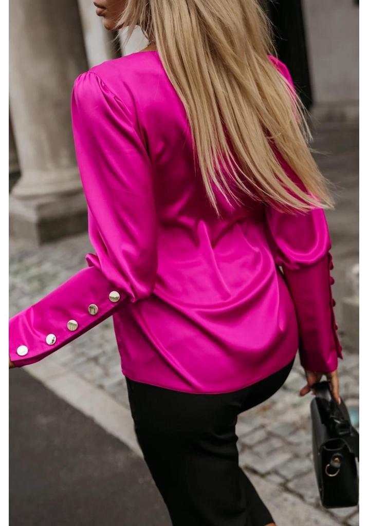 2024 Autumn Fashion Women's V-Neck Long Sleeve Button-Down Solid Color Top