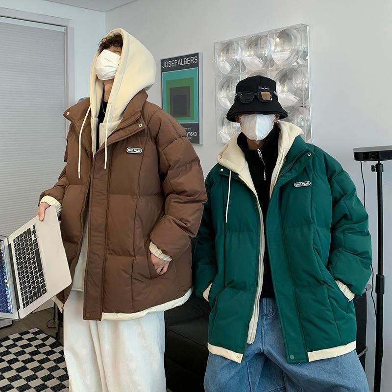 New loose hooded fake two trendy brand cotton-padded clothes for men's thickened casual versatile youth jacket cotton-padded clothes