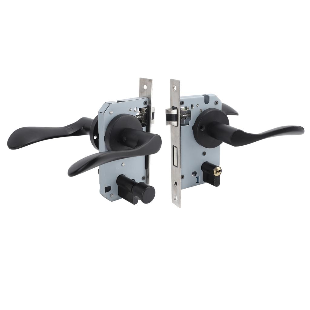 Door Interior Lever Black Passage Handle with Lock Easy Install Iron Aluminium Door Handle for Bedroom Bathroom Closet
