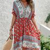 Ladies Vintage Long Floral Print Summer Dress Women Loose Casual Button Bohemian Beach Dress Women Sundress Robe Vestidos Female