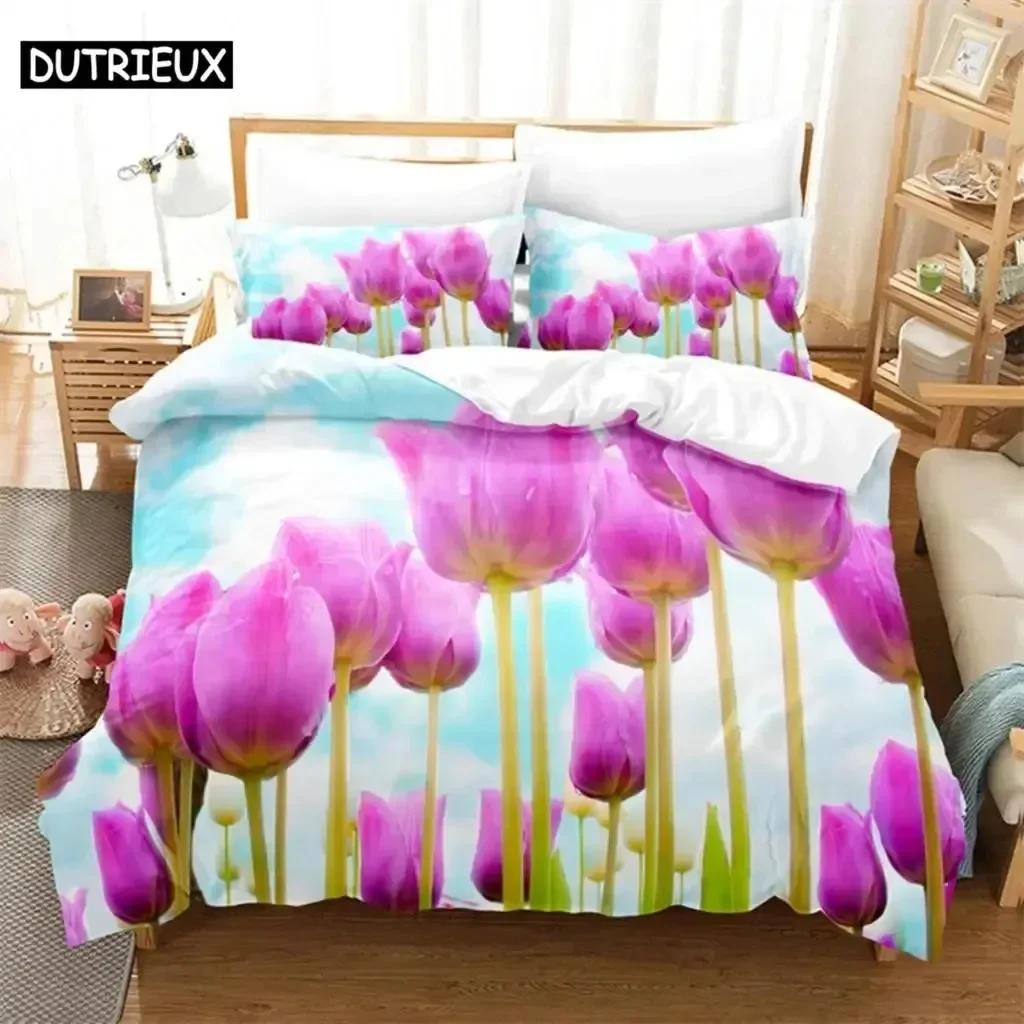 Luxury New 3D Print Tulip Comfortable Duvet Quilt Cover Pillowcase Bedding Set Children Bedroom Decoration Home Textile