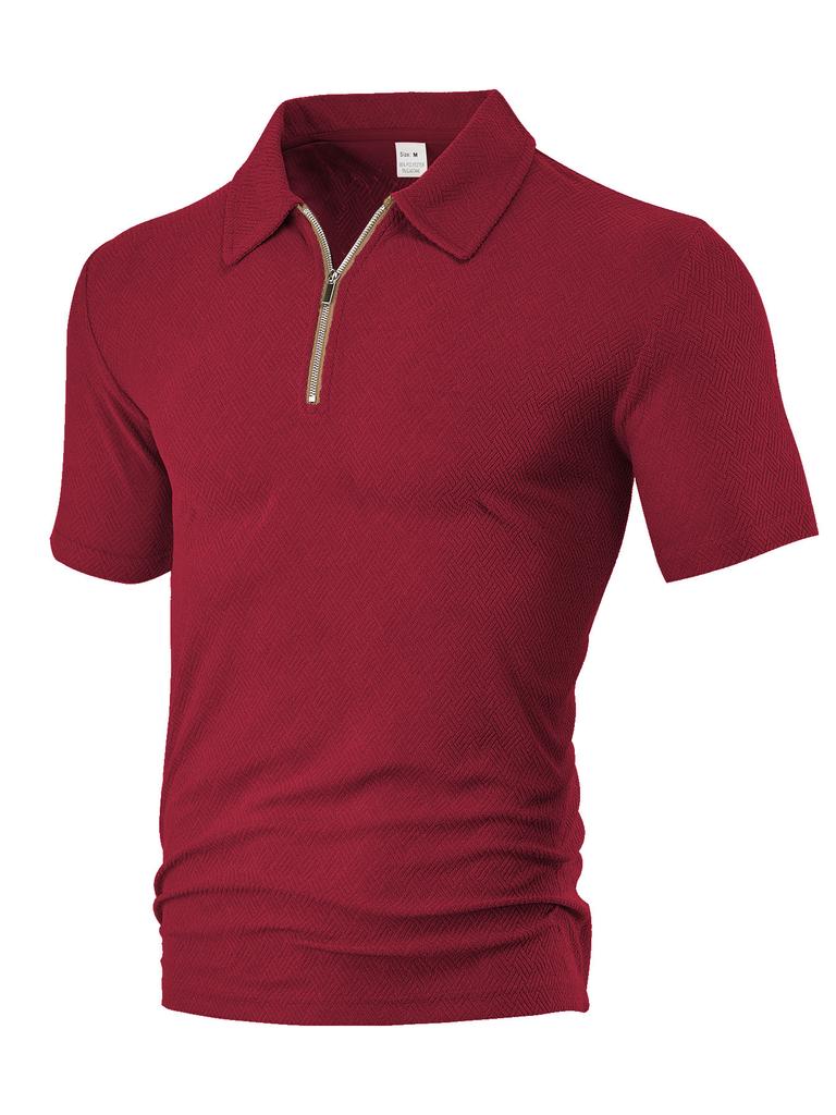 European and American Men's Clothing Summer New Casual Loose Towel Jacquard Cloth Zipper Placket Men's Short-sleeved Polo Shirt