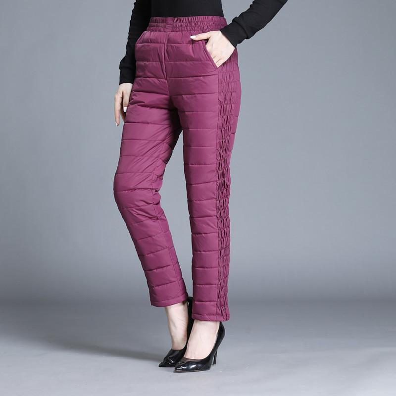 Autumn and Winter Plus Size Women's Solid Colour Padded Thickened Elastic Waist Hundred Warm Straight Elastic Solid Colour Casual Trousers
