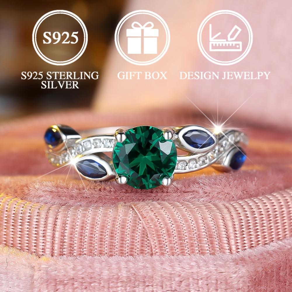 Elegant S925 Sterling Silver Irregular Round Green Zircon Engagement Rings for Women Fashion Wedding Jewelry