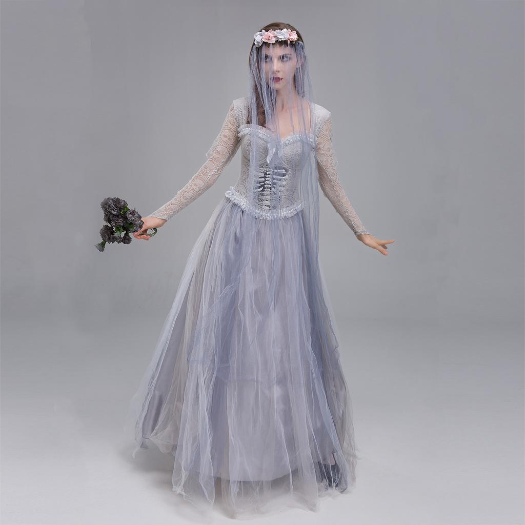 New Women's Halloween Costume Ghost Bridal Dress, Horror Queen Play Dress, Graveyard Ghost Dress