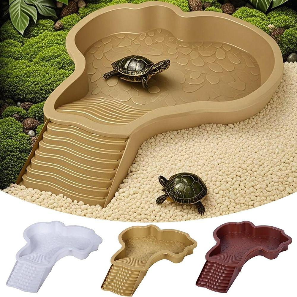 Plastic Turtle Soaking Tub with Ramp Reptiles Water Dish Turtle Water Pool All Seasons