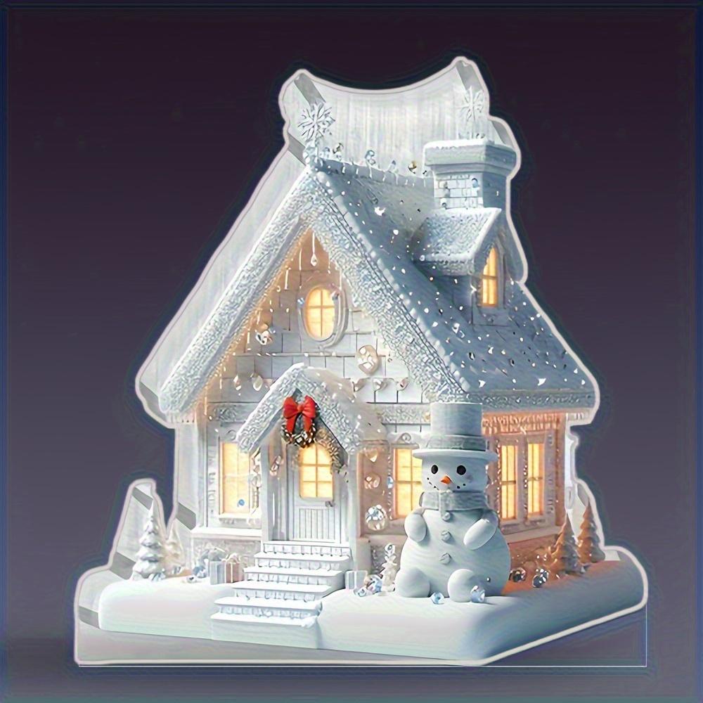 2D Flat Classic Acrylic Snowman House Tabletop Decoration, Snowman, Pine Trees, and Snowflakes, suitable for wall decoration, porch, room, villa, acce
