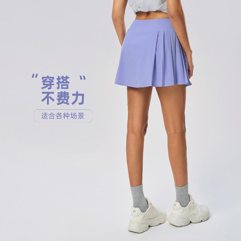 New Pleated Leg Length Yoga Shorts Skirt Women's Fake Two Anti-light Tennis Sports Skirt S