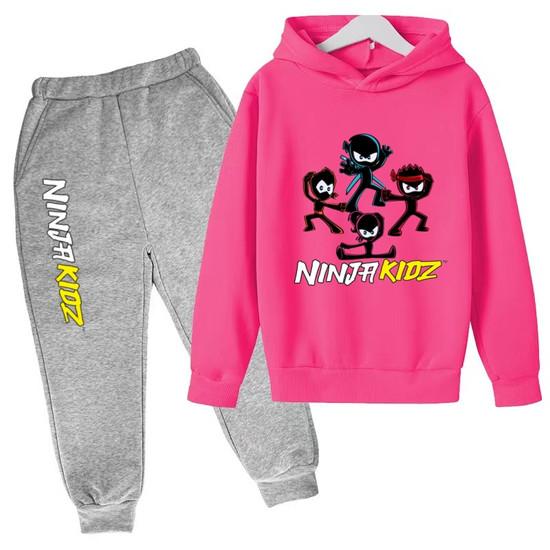 Felpa per Bambini Divertente Stampa Ninja Vestiti Cappotto Top+Pantaloni Set 2P Ragazzo Ragazza Toddler 3-12 Anni Casual Pullover Sole Lettere Sportive Set