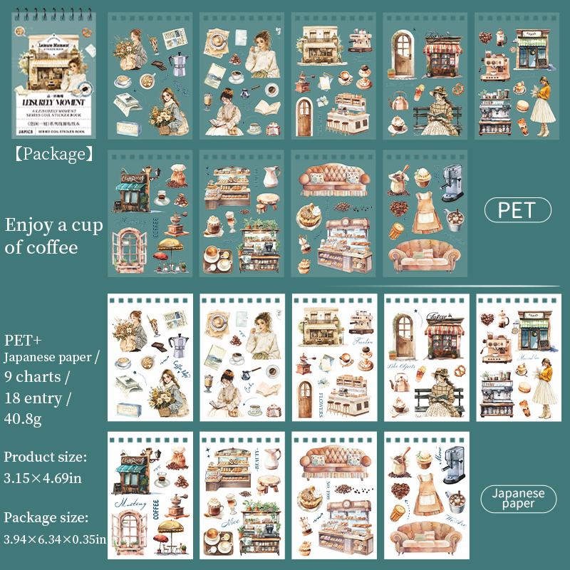 18 Sheets/book Vintage Lifestyle Dual-Material Coil Sticker Book Hand Account Backgrounds Stickers Greeting Card DIY Decorative