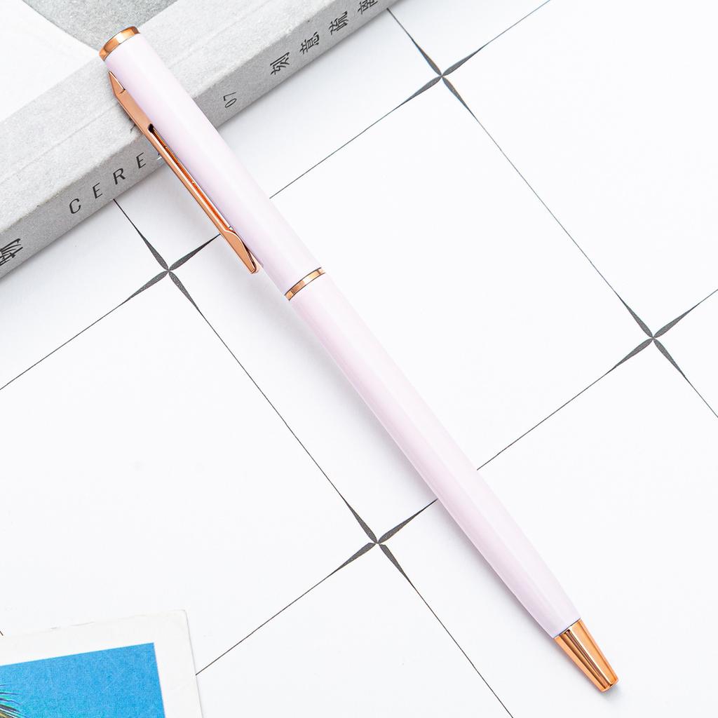 100Pcs/Lot New Slim Metal Ballpoint Pens Rose Gold Silver Advertising High Quality School Office Supplies Free Customized Logo