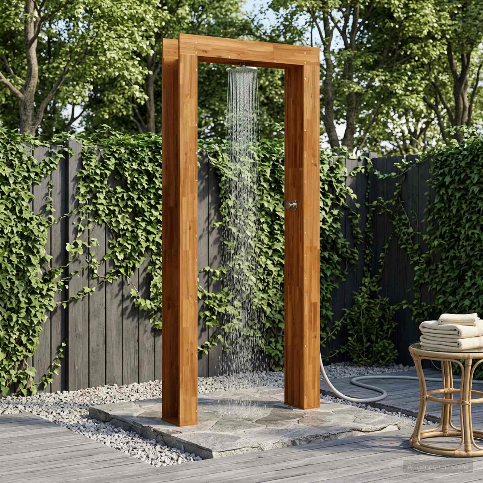 Gartendusche 226 cm Massives Akazienholz und Edelstahl Natürlich