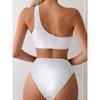 2 Piece Women One Shoulder Bikini Set Gold Ring Cut Out High Waist Solid Color Sexy Push Up Hollow Out Beach Vacation Bathing Suit
