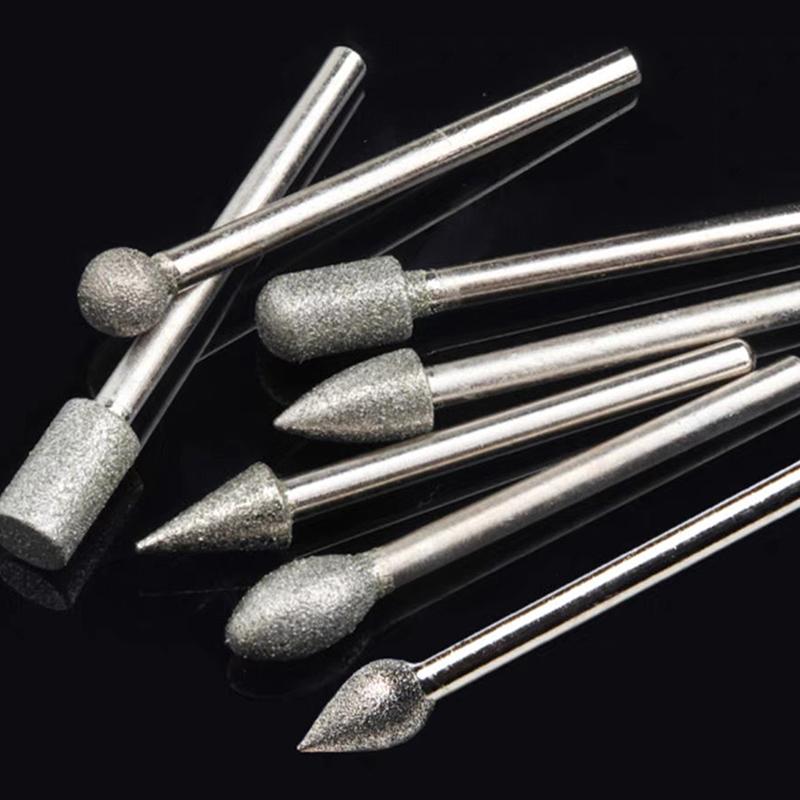 20 ks Diamantové brusné hlavy Mini bit pro rotační vrtačku Brusné nástavce 3mm stopka Sada nástrojů Abrazivní nástroj