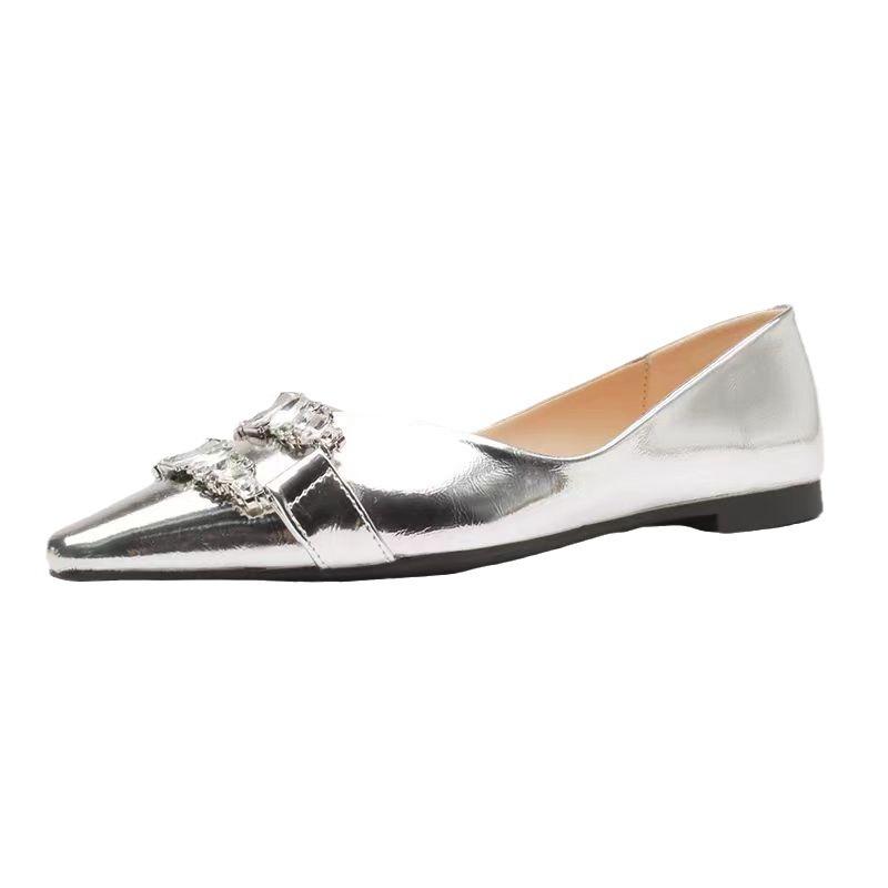 Spring 2025 New Rhinestone Versatile Pointed Head Shallow Mouth Thick Heel Mary Jane Shoes Women's Single Shoes Niche